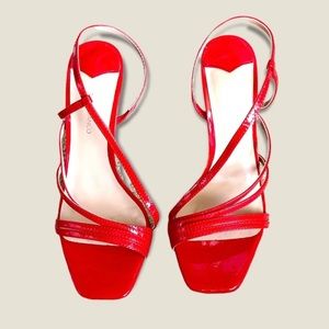Tony Bianca Selena red patent slingback strappy heel. Never worn outdoors